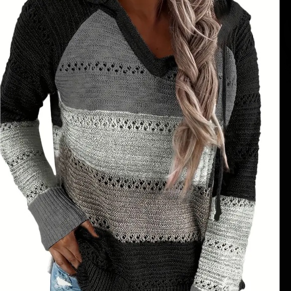 Sweaters - Long Sleeve Women's Color Block Striped Hoodie Pullover cardigan shirt